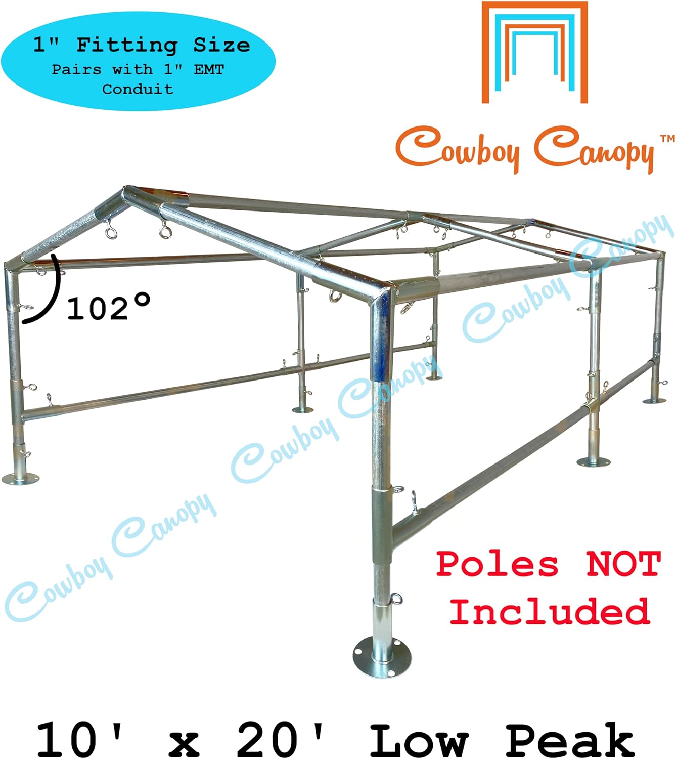 10' x 20' Low Peak Canopy Fittings Kit, DIY Metal Carport Frame Parts, 1" EMT