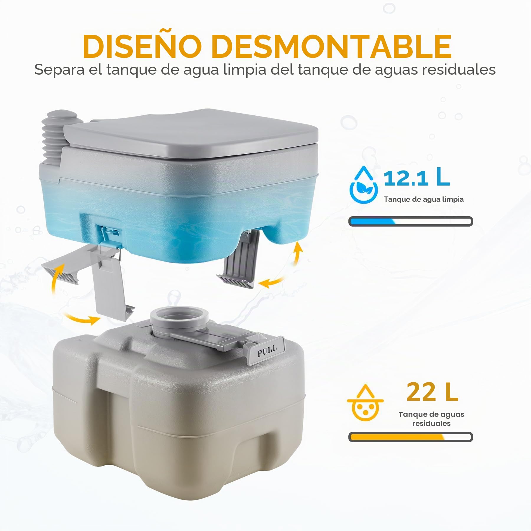 Samger 20L Inodoro Portatil, Químico Baño WC con Tapa de Inodoro, Desmontable Inodoro, Extraíble Químico Carga Máxima de 130kg para Autocaravana Camping RV
