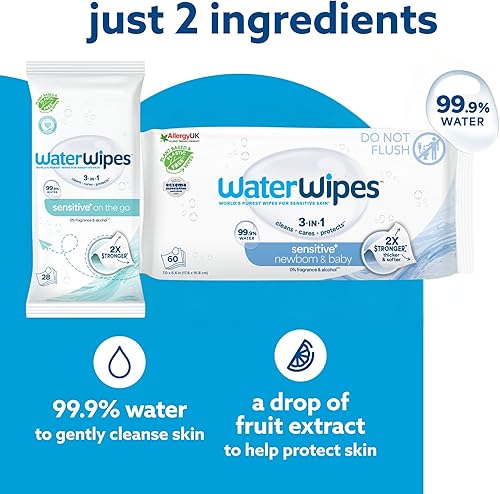 Miniatura 3 de WaterWipes Paquete de toallitas originales para bebé, 99.9% de agua, 3 en 1 limpias, cuidan, protegen, sin perfume e hipoalergénicas, 720 unidades