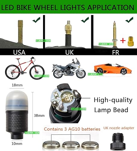Miniatura 2 de Paquete de 48 luces LED para rueda de bicicleta, tapones para válvulas de neumáticos de automóvil, tapas de vástagos de bicicleta, motocicleta,