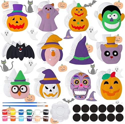 Sinmoe 12 juegos de Halloween para pintar tus propias figuras, calabazas, fantasmas, listo para pintar, kit de pintura de cerámica, sin pintar,