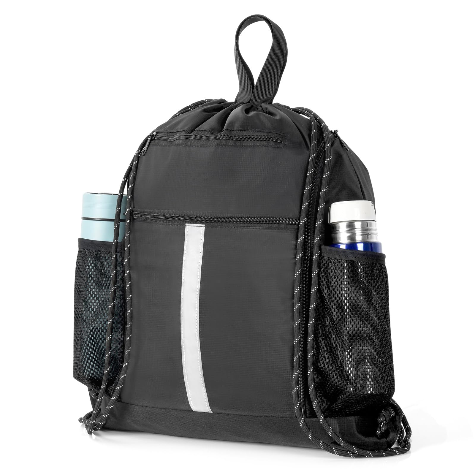 OTraki Drawstring Backpack Gym Bags for Men Water-Resistant Sports String Backpacks with Shoe Compartment & Two Water Bottle Bag Large Exercise Bag