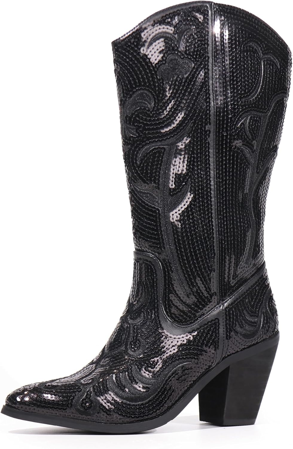 Hawkwell Women's Sequin Mid Calf Western Cowboy Boots Wide High Fashion... - Picture 19 of 30