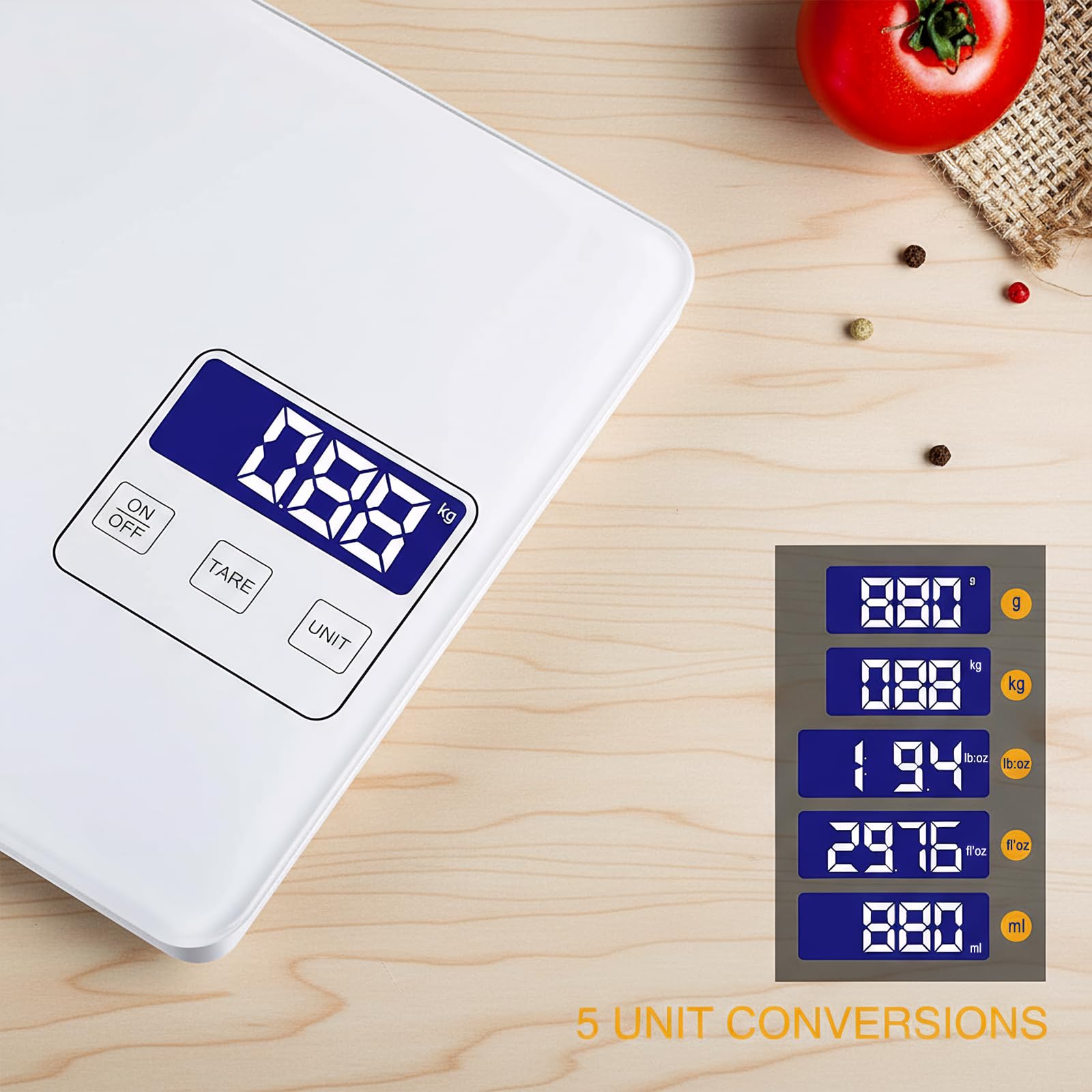 Digitale Küchenwaage mit großem LCD-Display und Tara-Funktion, präzise digitale Küchenwaage mit einem Gewicht von bis zu 15 kg, Genauigkeit 1 g, Einheitenumschaltung (g/kg/ml/oz/lb), ideal zum Backen