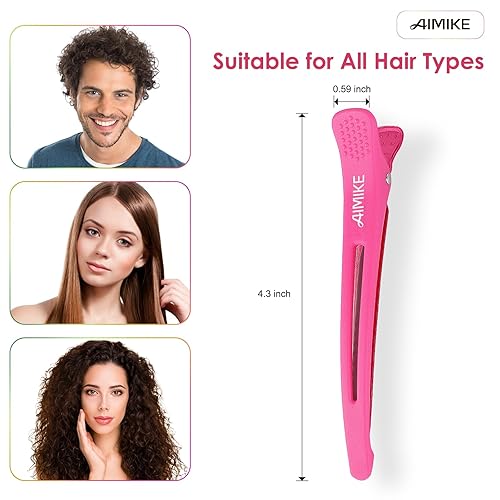 Miniatura 7 de AIMIKE Pinzas de pelo neón, 12 unidades profesionales para sección y corte para peluqueros - Rodillos de pico de pato de 10.9 cm de largo para peinar