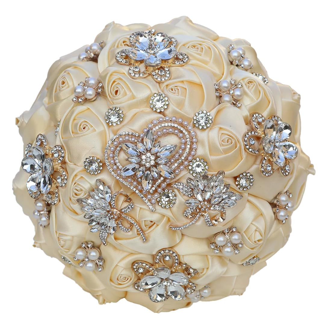 HJRegaFimu Multicolor Bridal Satin Simulation Hand Bouquet Wedding Rhinestone Bridesmaid Gift Eternal W317h 18cm
