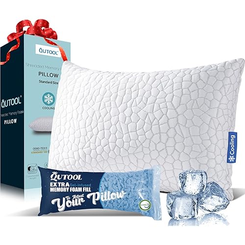 Cooling Adjustable Pillow for Hot Sleeper, Custom Loft Support with Breathable Shredded Memory Foam CertiPUR-US Certified Standard Size Bed Pillow for Side, Back, Stomach Sleeper Gift for Better Sleep