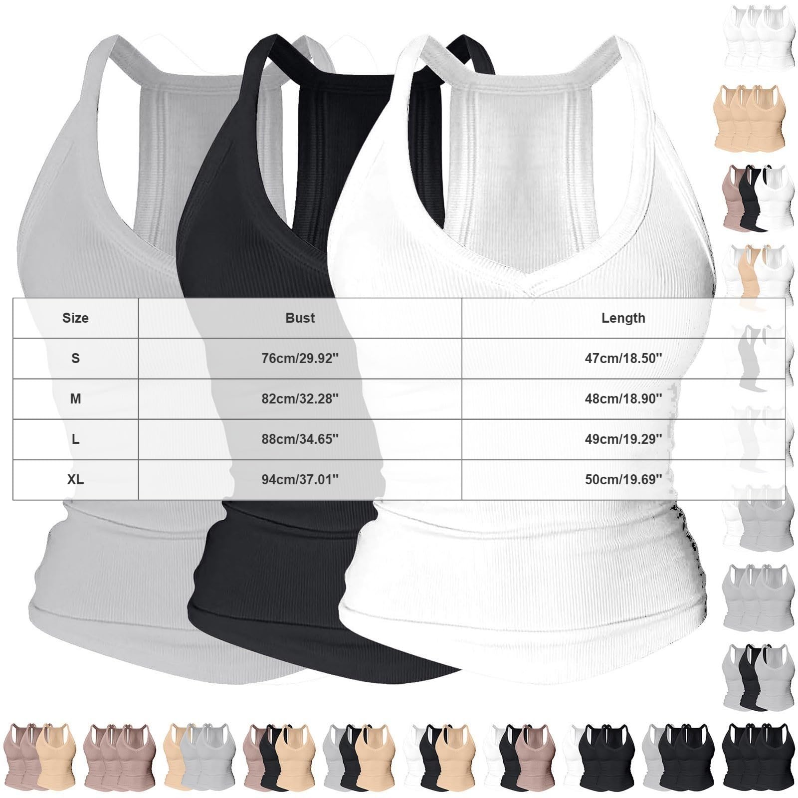 Confezione da 3 Pezzi Canotta Donna Scollo a V Racerback Schiena Incrociata Imbottita Senza Maniche, Tank Top Costine Slim Fit Aderente Comoda per Yoga Palestra Allenamento Uso Casual Basic Estiva