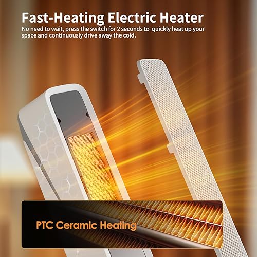 Miniatura 4 de EasyKey Calentador de espacio para habitaciones grandes, calentador eléctrico de interior de 24 pulgadas, calentador PTC de cerámica de 1500 W