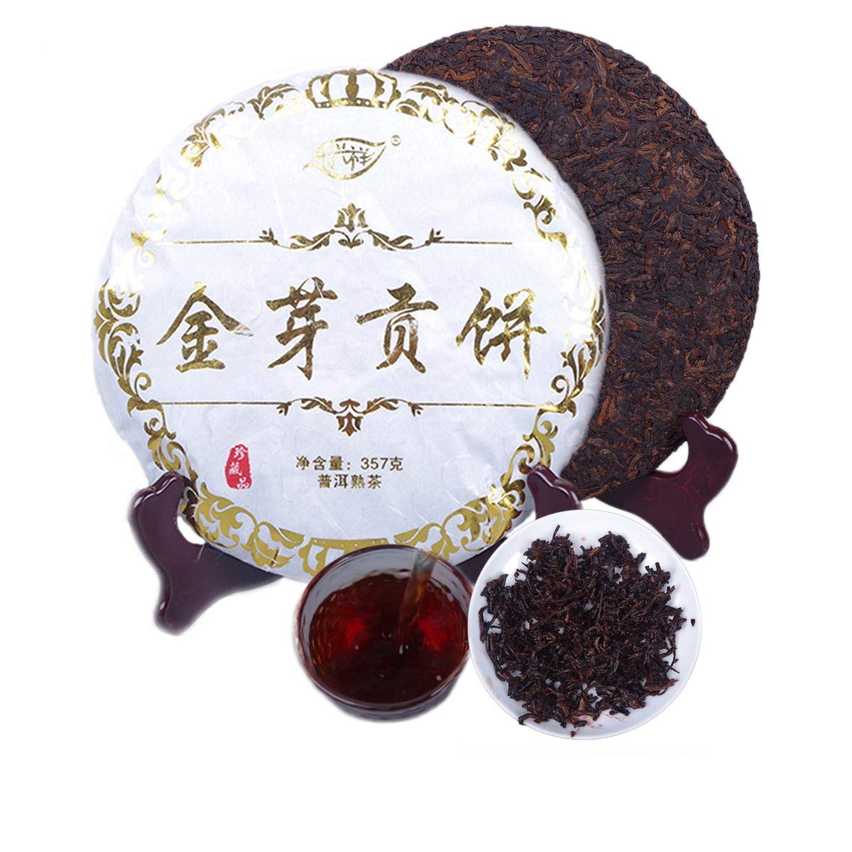 357g （0.787LB） Reifer Pu'er-Tee Alter Puer-Tee Yunnan Golden Bud Tribute Cake Puer-Tee Schwarzer Tee Gekochter Pu-Erh-Tee Pu-Erh-Tee Chinesischer Tee Gesunder Puerh-Tee Roter Tee Grüner Guter Shu Cha