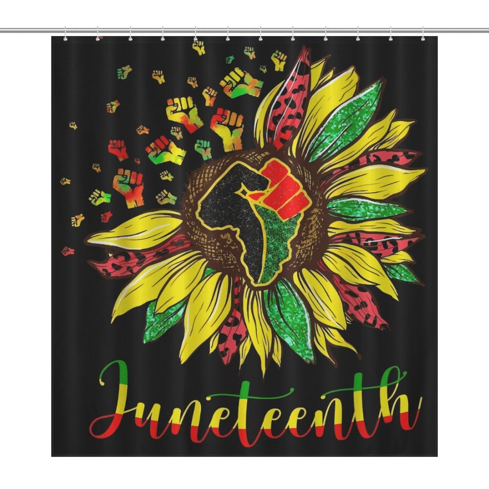 Oudrspo Juneteenth Sunflower Shower Curtain Modern Bath Curtain Bathroom Decor Set with 12 Hooks 60 X 72 Inch