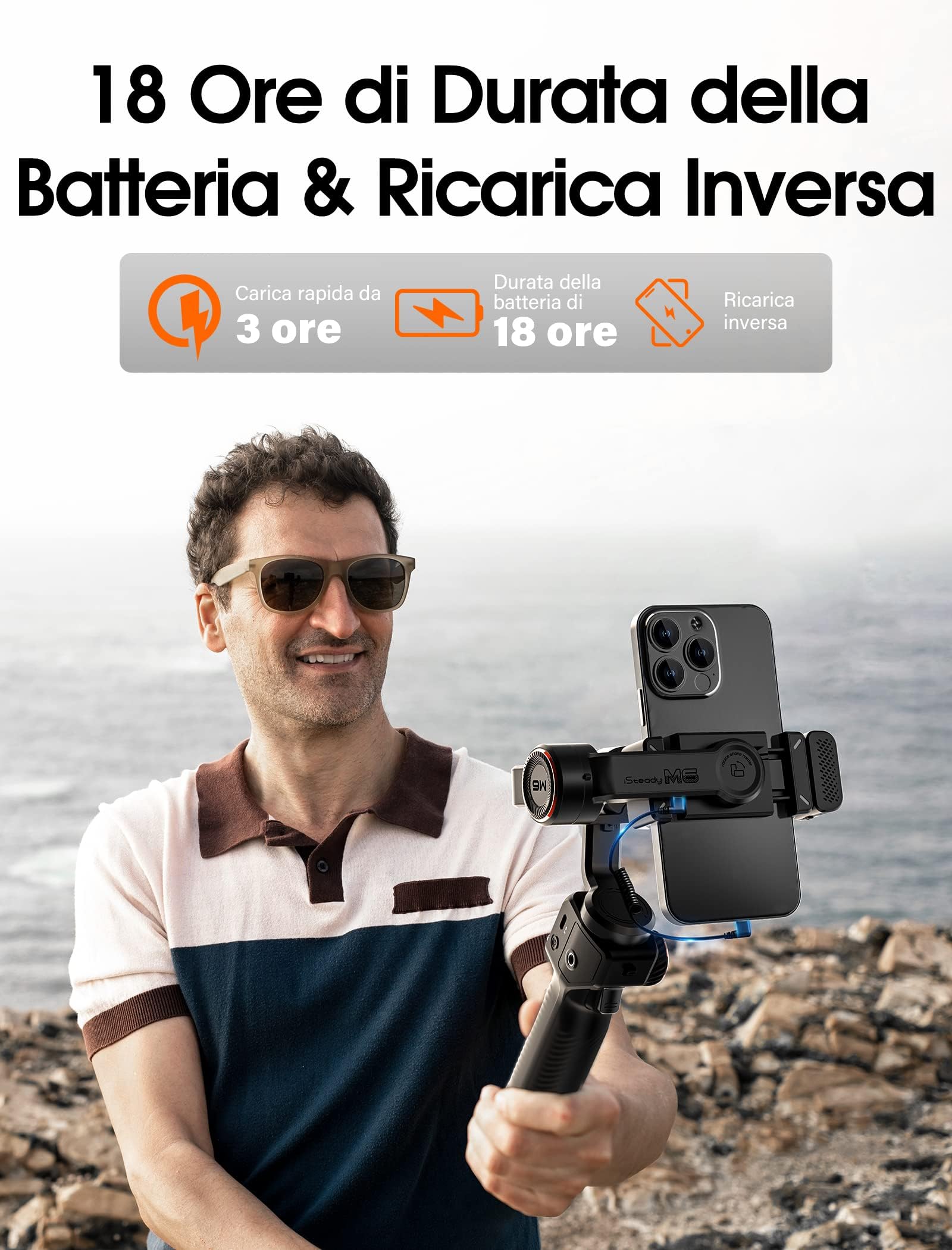 hohem iSteady M6 Kit Stabilizzatore Smartphone, Gimbal a 3 Assi Aggiornato, Tracker Magnetico AI con Luce CCT/RGB Regolabile, 0,91 Pollici Display, Max. Carico Utile 400g, per YouTube/Vlog