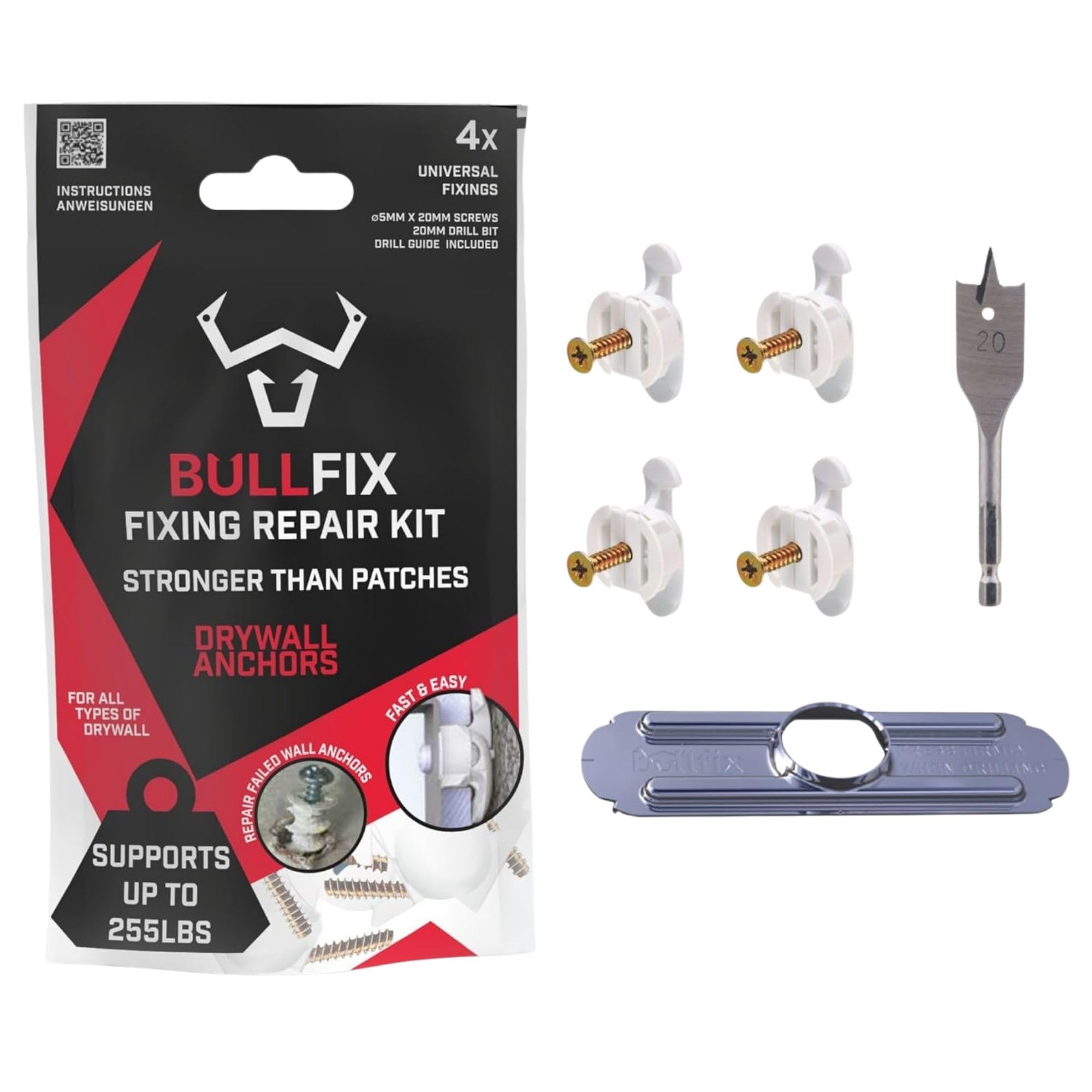 Bullfix Kit de reparación de anclaje para paneles de yeso, resistente