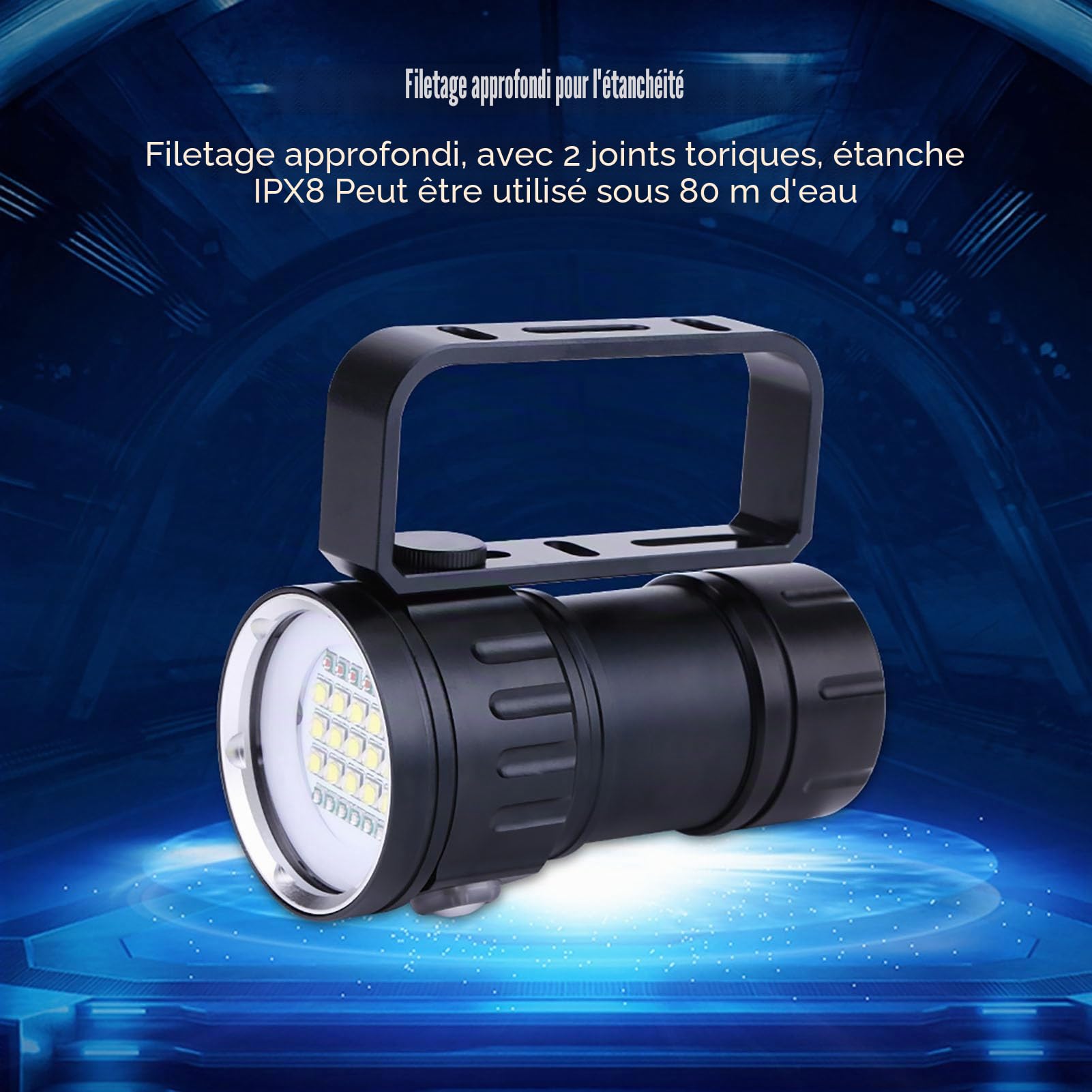 Lampe de Plongée sous Marine, 18000Lm Torche de Plongée Super Lumineuse, IPX8 étanche pour Camp de Plein Air Sous-marin