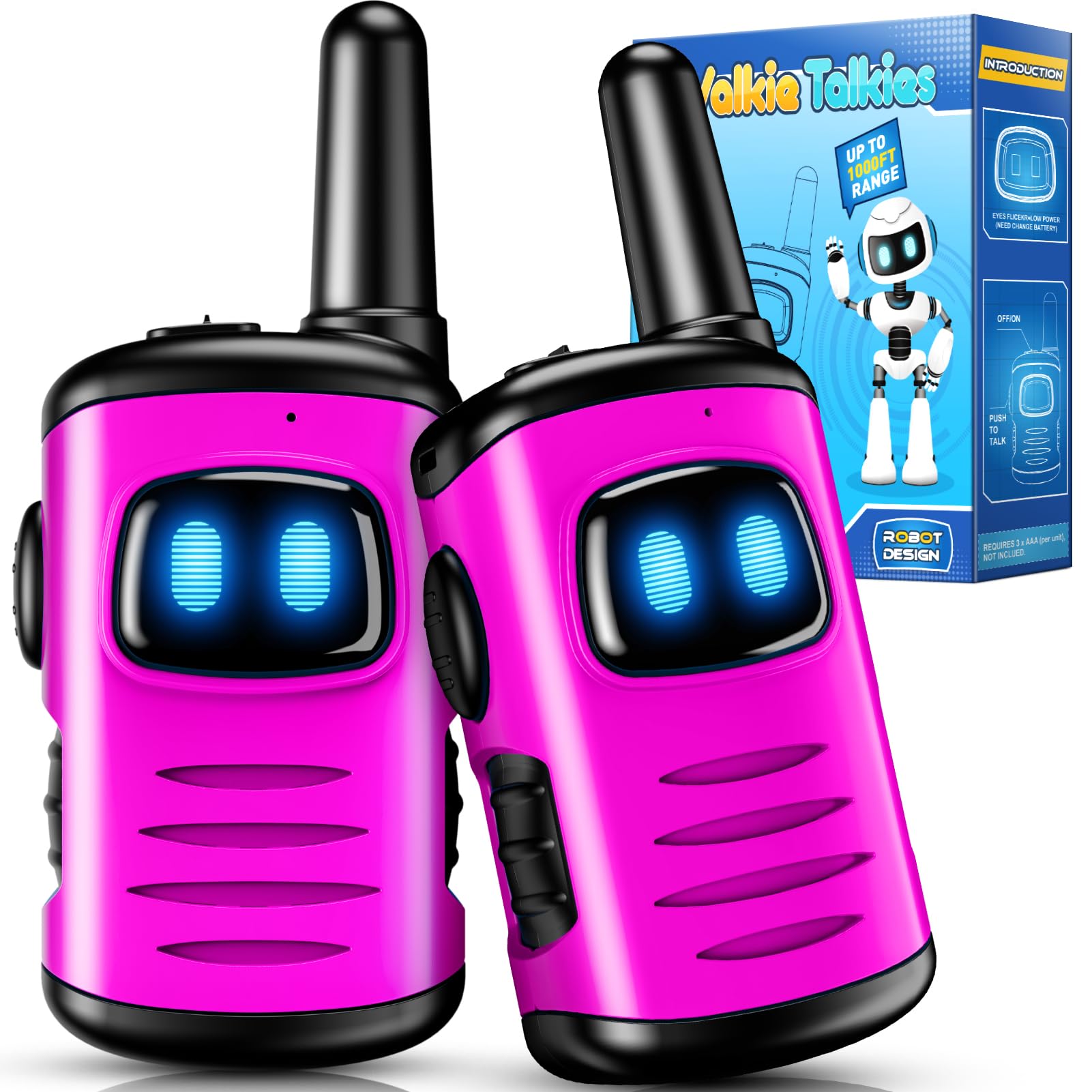 comedyfunKids Walkie Talkies Toys for Girls: comedyfun Mini Robots Walkies Talkies Pink 2 Pack Christmas Birthday Gifts for 3 4 5 6 7 8 Year Old Girls Toys Age 4 5 6 7 8 Stocking Stuffers Camping Outdoor