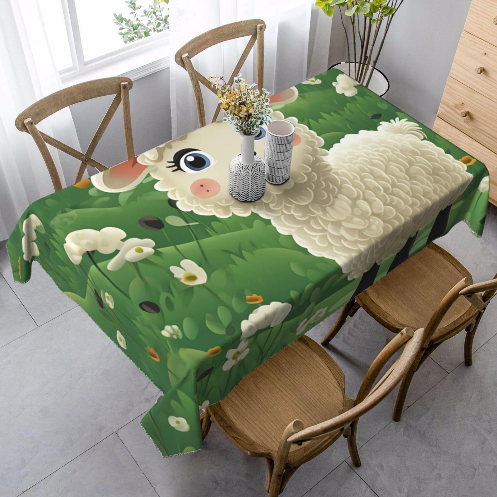 FodPand 35x55 Inch Tablecloth Stain and Wrinkle Resistant Table Cover Rectangular Washable Kitchen Table Cloth for Dinning Room Picnic Patio Party Decor, Cute Cartoon Sheep