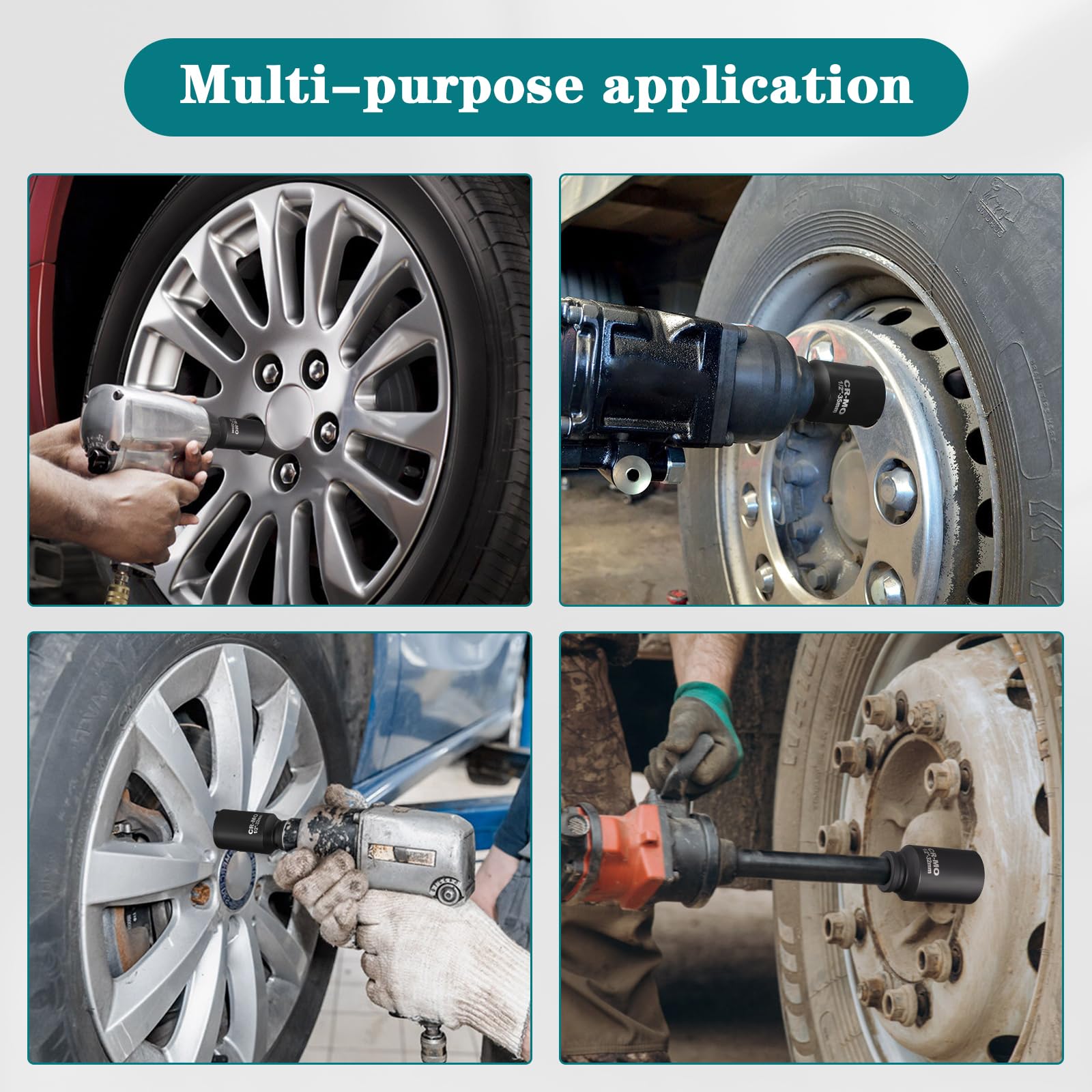 Gueenky 5 Pezzi Chiavi a Bussola a Impatto 1/2'', 30/32/34/35/36mm Chiavi a Bussola Lunghe Esagonali 78mm Profondo, per Riparazioni Auto e Cambio Gomme