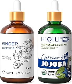 HIQILI Ginger Essential Oil and Jojoba Oil, 100% Pure Natural for Diffuser - 3.38 Fl Oz