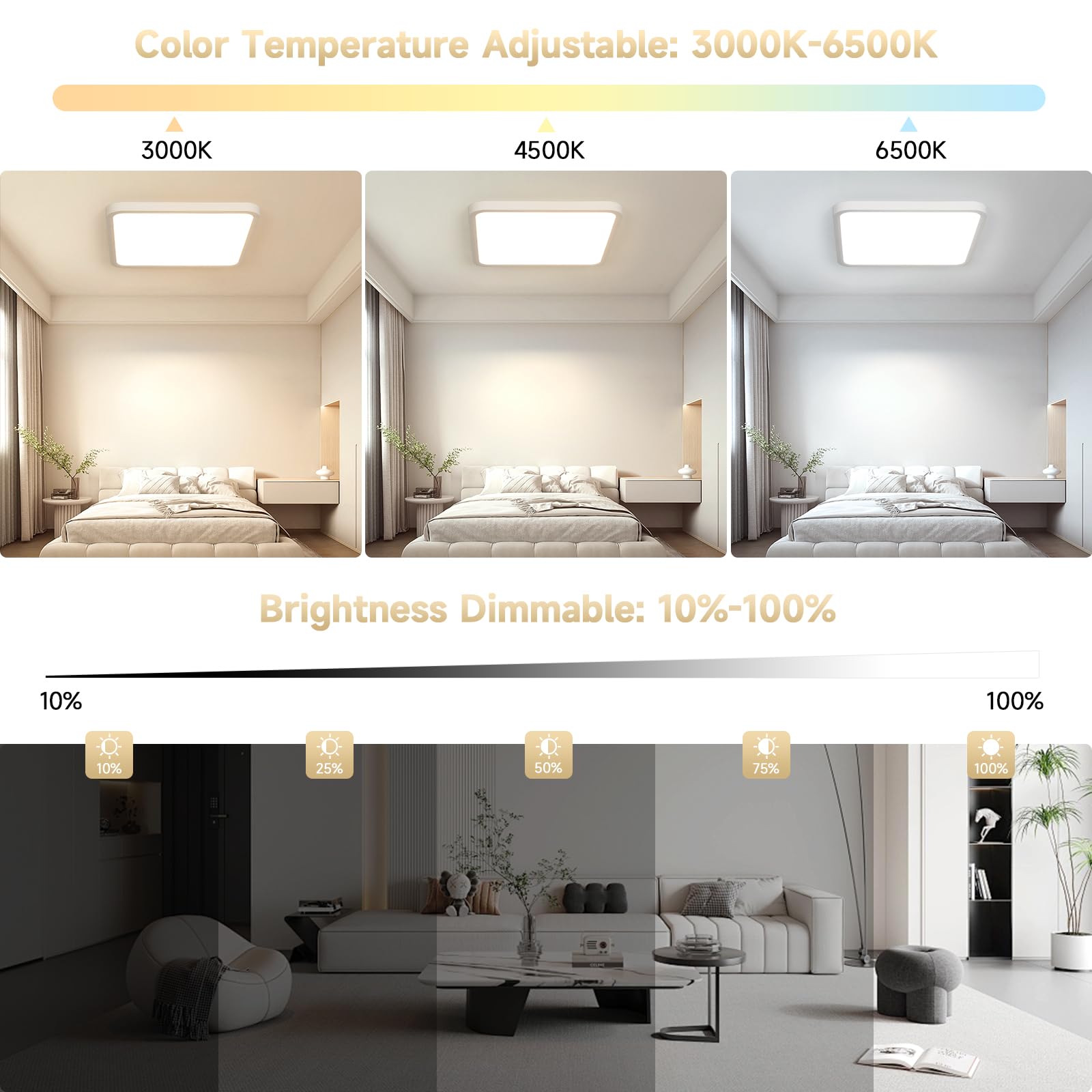 OTREN Lampa sufitowa LED ściemniana 50 cm, biała 3000-6500 k