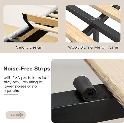 Miniatura 22 de VECELO Base de cama individual tapizada con cabecera de tela de peluche ajustable en altura, listones de madera fuertes que soportan 7.9 pulgadas