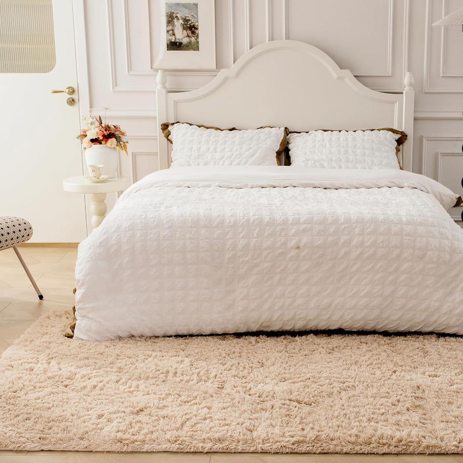 Tappeto Soggiorno a Pelo Lungo 70 x 340 cm con Fondo Antiscivolo, Super Morbido Tappeto Antiscivolo a Pelo per Sala da Pranzo, Cucina, Ufficio, Beige