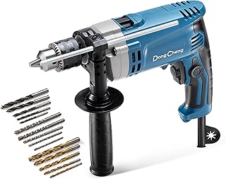 DongCheng Perceuse à percussion Marteau perforateur 710W,13 mm mandrin de perçage Perceuse à percussion 45,000 IPM, 3000 RPM avec 15 couronnes de perçage pour métal, bois et béton