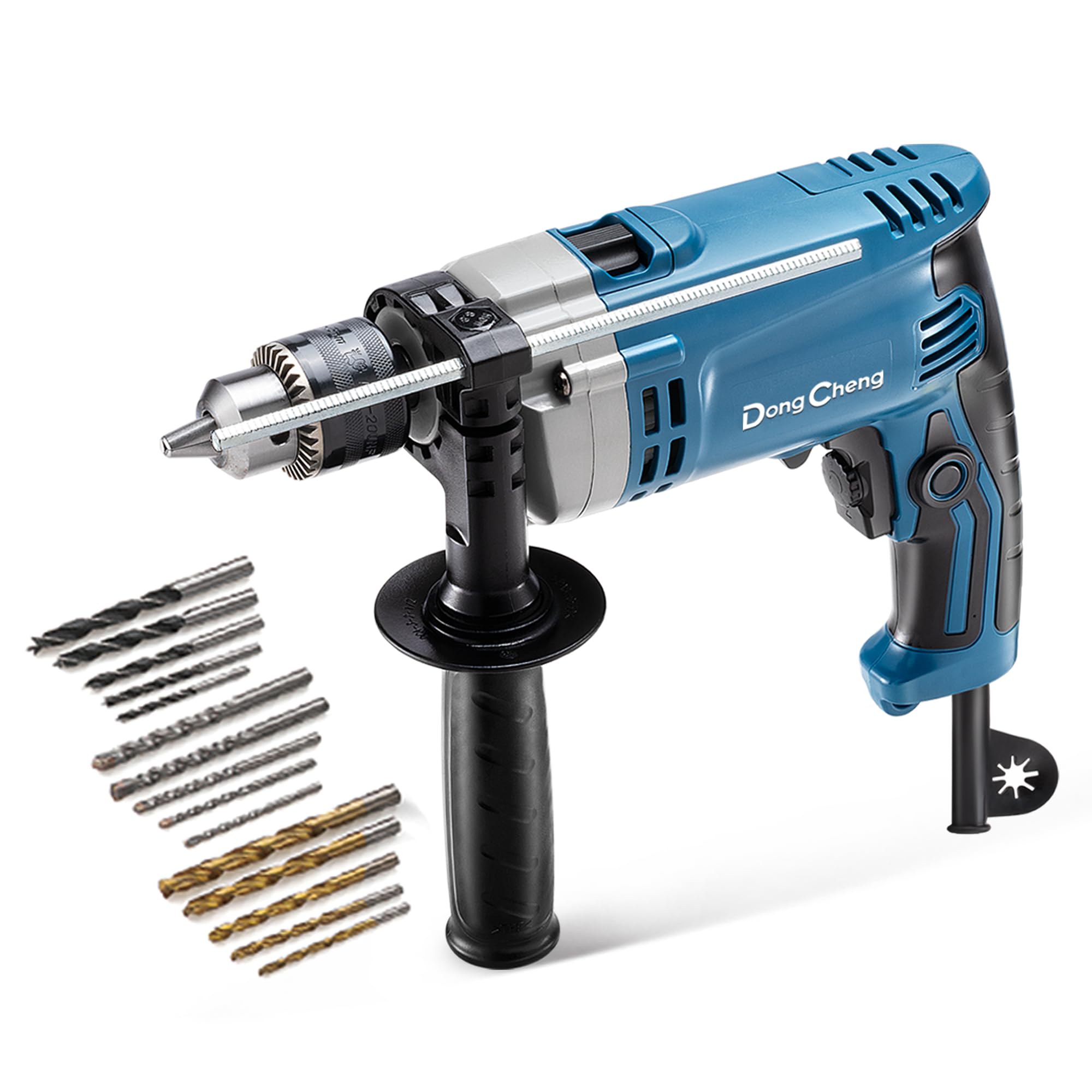 DongCheng Perceuse à percussion Marteau perforateur 710W 13mm mandrin 45000 IPM 3000 RPM 15 couronnes perçage métal bois béton