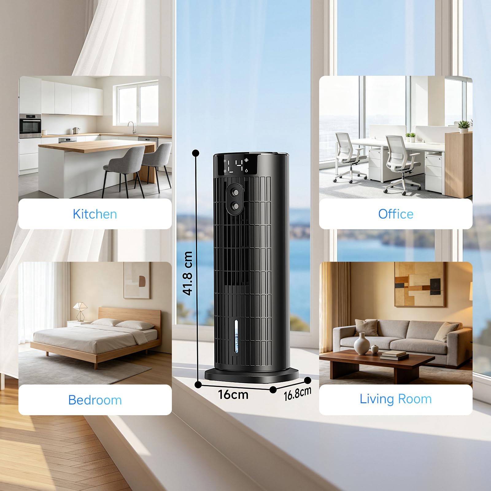 Climatiseur Mobile Portable Sans Lames 2026, Ventilateur Puissante 7.5 m/s, Nouveau Moteur CC (<35 dB), Refroidisseur d'Air Portable avec Oscillation 90°, Minuteur 10H, 4 Vitesses, Télécommande, Noir