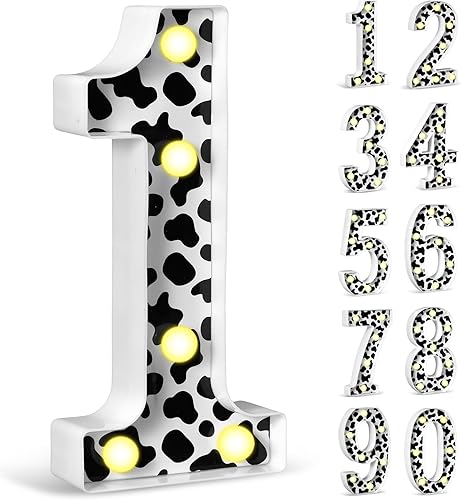 VIHOSE Números LED con estampado de vaca, decoración de cumpleaños, decoración de marquesina de granja, letrero de números iluminados para fiestas,