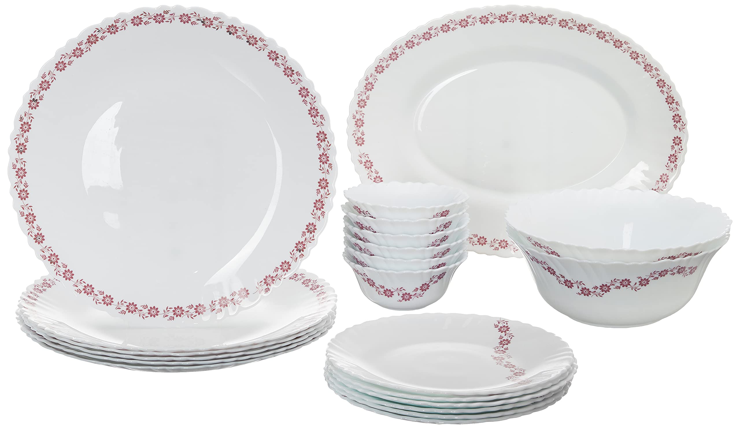 Larah by BOROSIL Lilac Opalware Dinner Set (White) - 21-Pieces