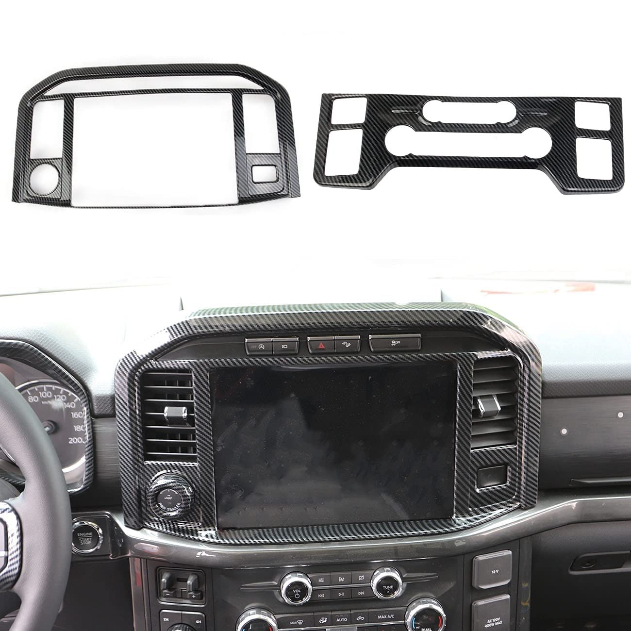Korlot Carbon Fiber Central Control Panel Cover Tirm for Ford F150 2021+(AC+Navigation)