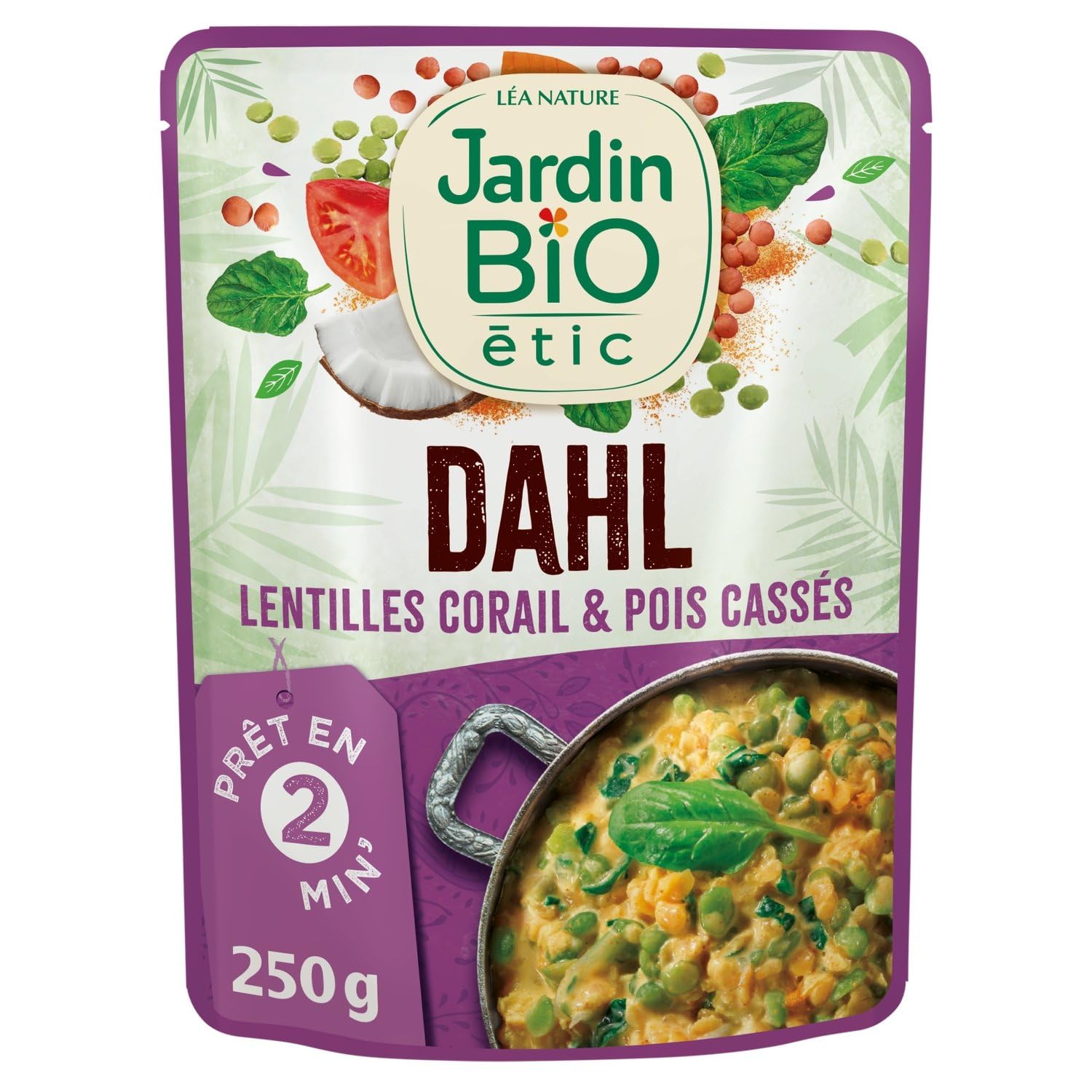 JARDIN BIO ETIC – Plat Vegan aux Lentilles Corail et Pois Cassés Bio, Texture Onctueuse (250g) - Le Lot De 4