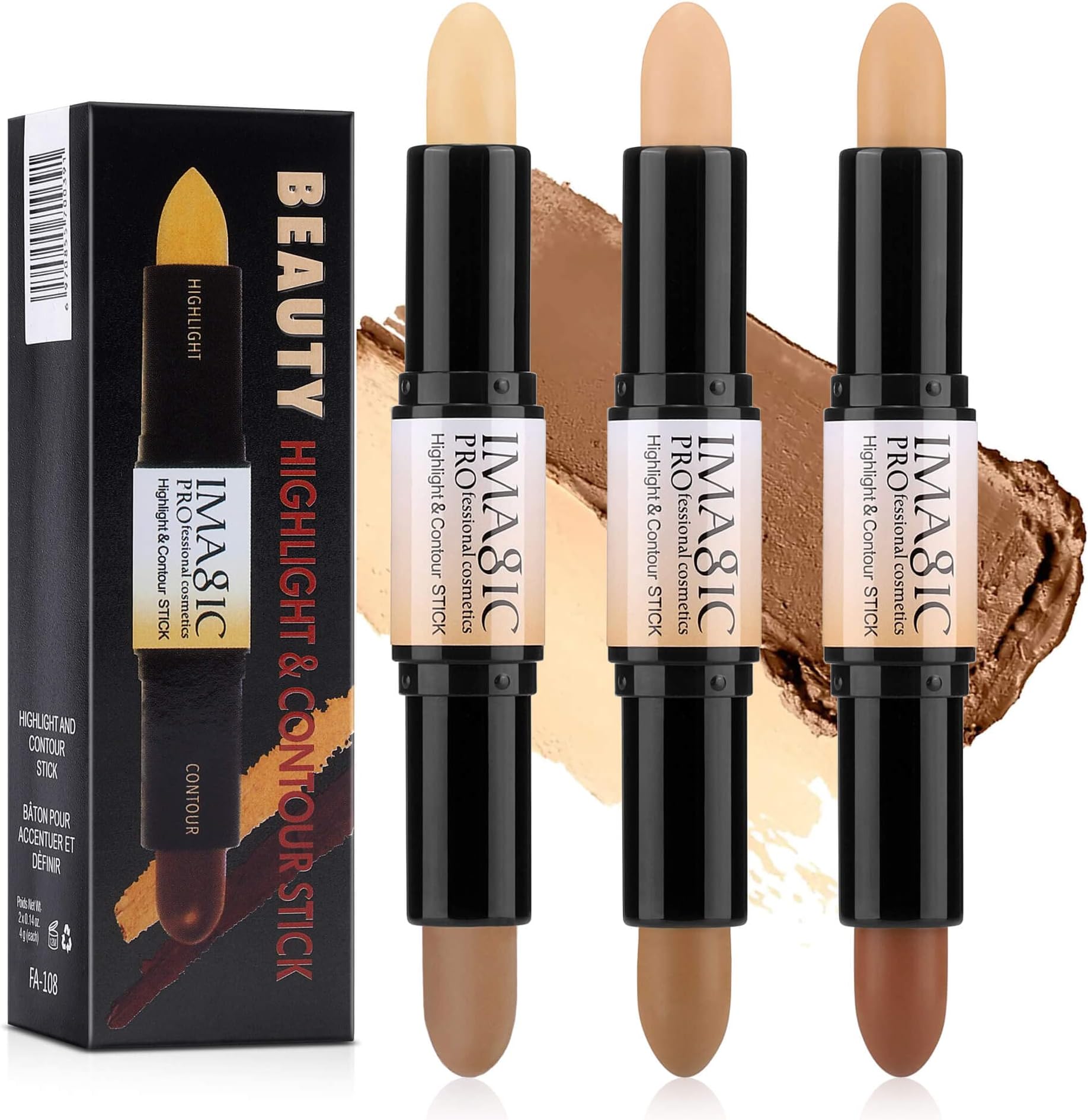 6 Colors Highlight and Contour Stick,Dual-Ended Full Coverage Wonder Stick,Color Corrector Concealer Stick,Contouring Highlighting Foundation,Shadow Cream Pen Body Shading Makeup Stick Set