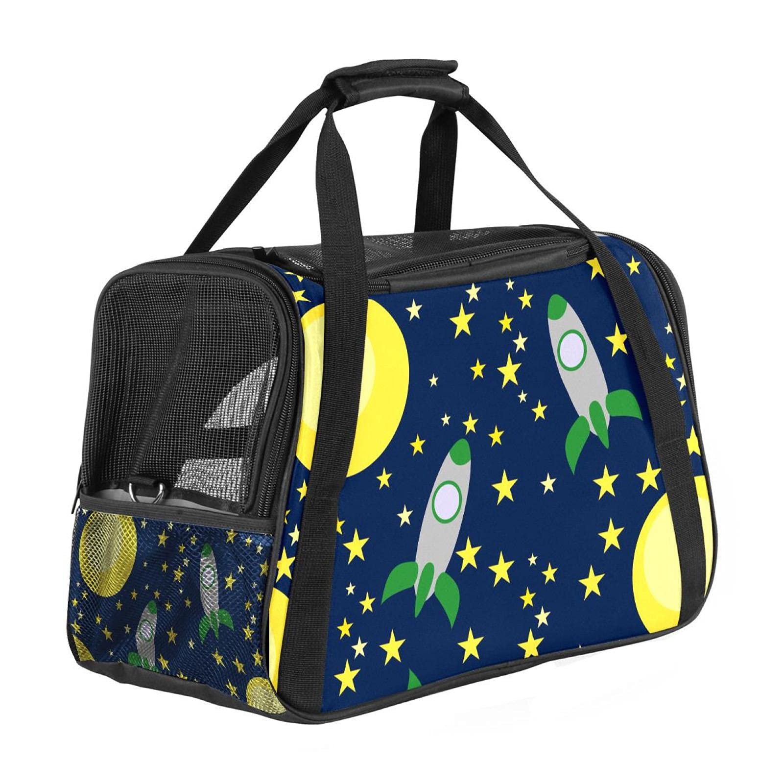 Bolsa de viaje para gatos y conejos con patrón de nave espacial y planetas del universo