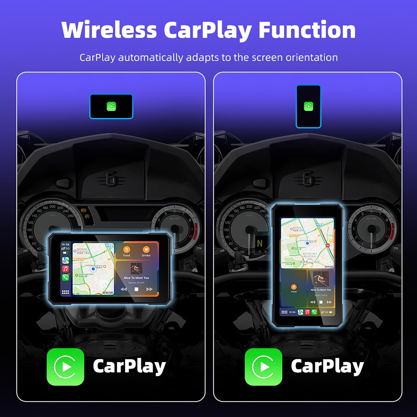 5" Navigazione Digitale Portatile per Moto Wireless CarPlay Android Auto