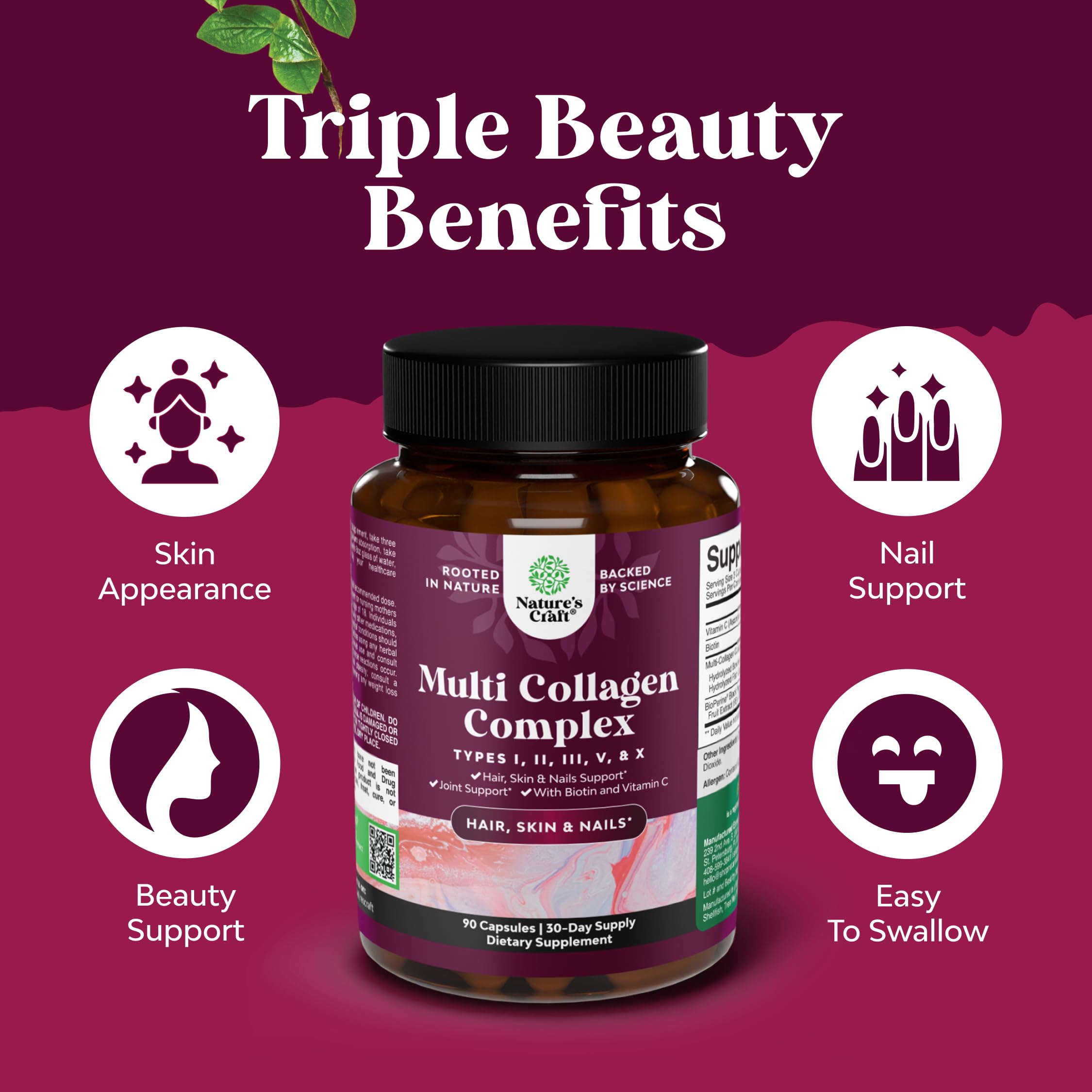 Advanced Multi Collagen Complex with Biotin - Types 1 2 3 5 & X - 90 Ct — Amazon image 2