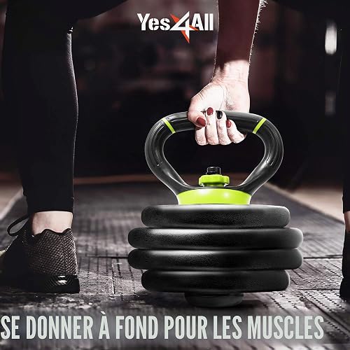 Yes4All B6D1 Impugnatura regolabile per kettlebell, convertitore di piastre per pesi, neo verde - 4