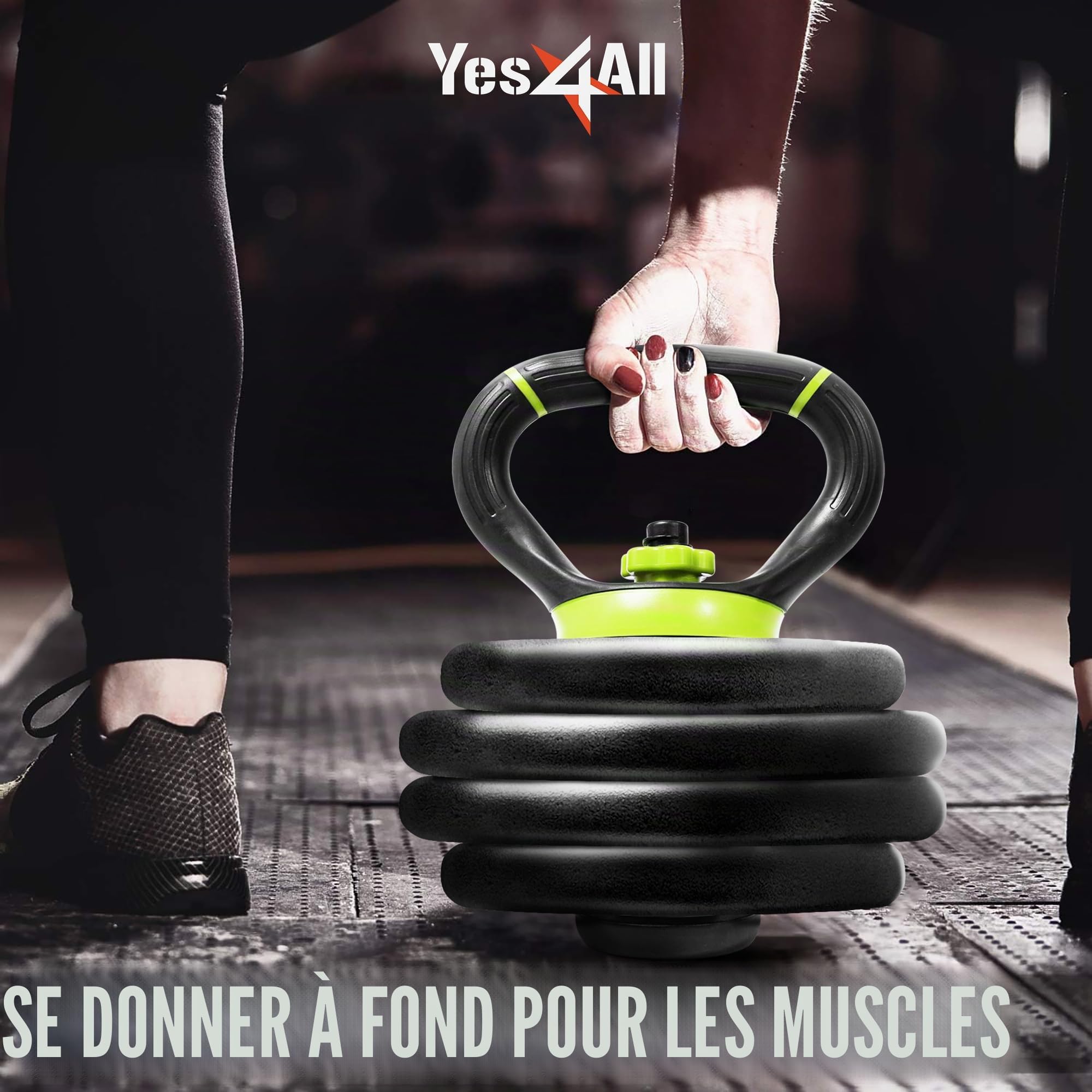 Yes4All Poignée Kettlebell Ajustable, Convertisseur de Disques avec Poignée Texturée pour Swings, Deadlifts, Squats, Lifts, Get-Ups et Snatches, Design Portable pour Salle de Sport à Domicile
