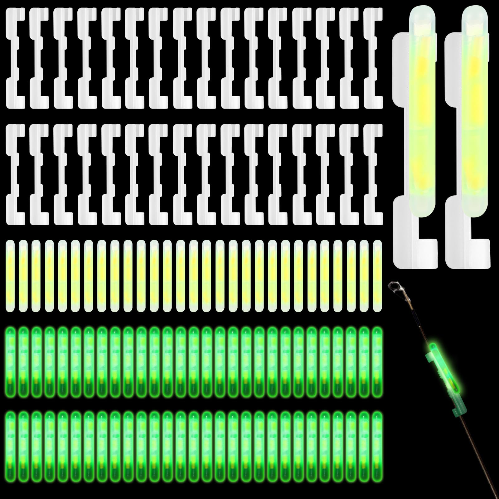 Soulchen 350 Pcs Clip on Fishing Glow Sticks Bulk for Rod Tips 1.5 Inch Mini Glow in The Dark Stick for Fishing Poles Green Small Fishing Glow Rods for Night Fishing