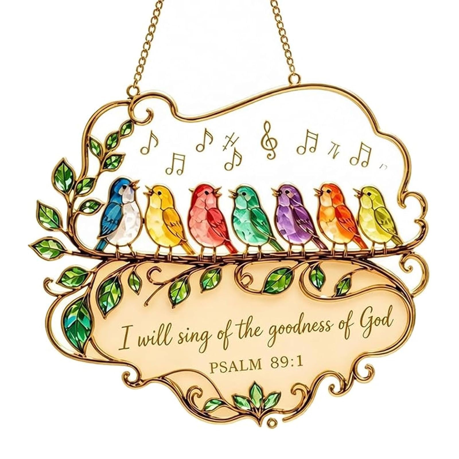 Psalm 89:1 Songbird Window Hanging Suncatcher, Religious Ornament (10in)
