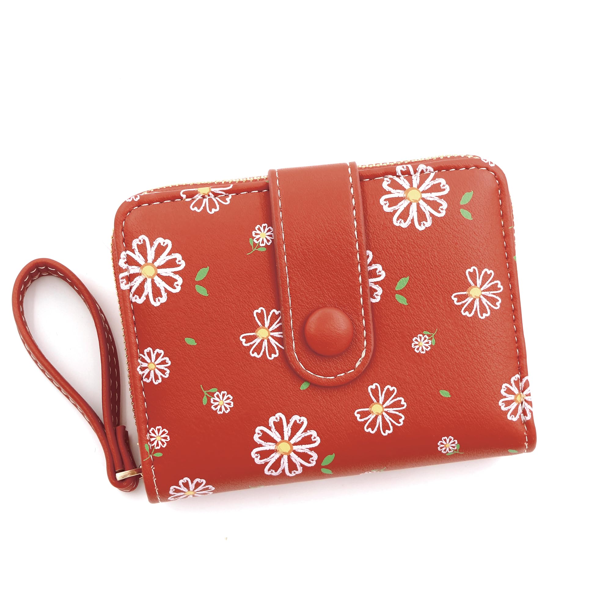 LZSXDWXY Damen-Geldbörse, modisch, niedliches Gänseblümchen-Motiv, mit Reißverschluss außen, Münzgeldbörse, Bifold Bill Wallet mit Kreditkartenfach, Ausweisfenster