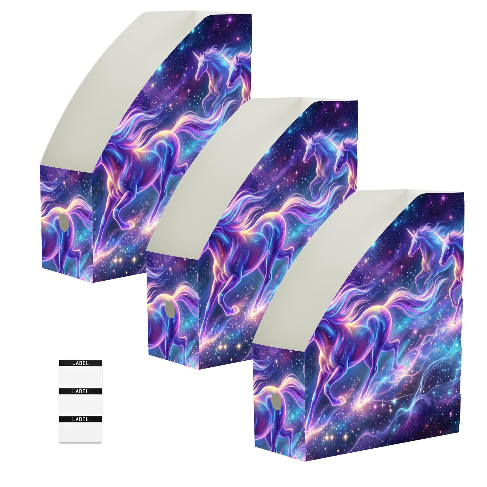 Zeitschriftensammler mit aufrechter Aufbewahrung, Neon-Einhorn-Design, Rosa