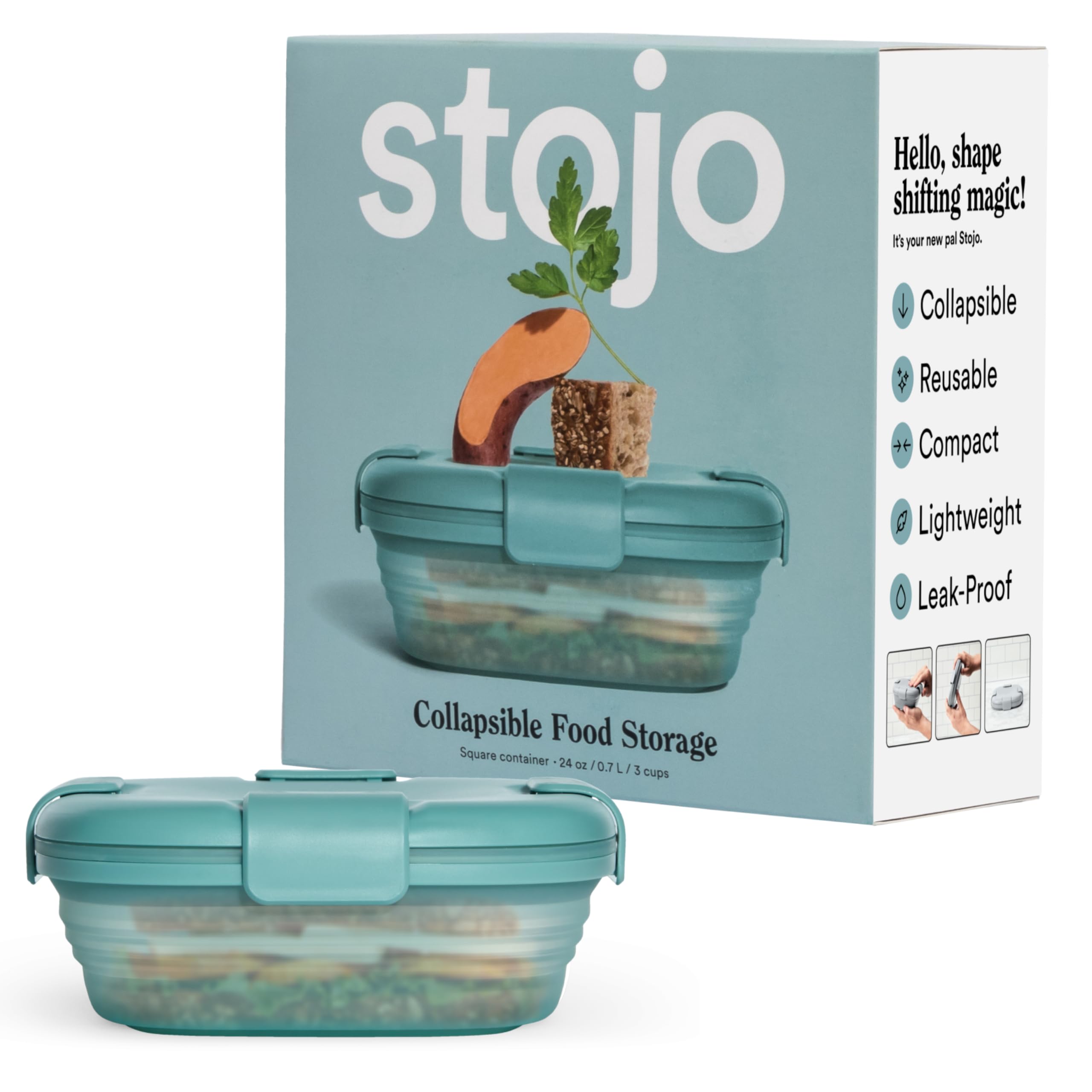 STOJO Collapsible Sandwich Box – 24oz, Reusable Food Storage Container, Silicone Bowl for Hot/Cold Food – Meal Prep, Lunch, Camping, Hiking – Dishwasher Safe (Set of 1, Eucalyptus Green)