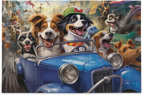 Cute Dog Racing Jigsaw Puzzles 500 Pieces for Adults,Learning Educational Puzzles,Difficult and Challenge Families Toys with Mesh Storage Bag 2012210