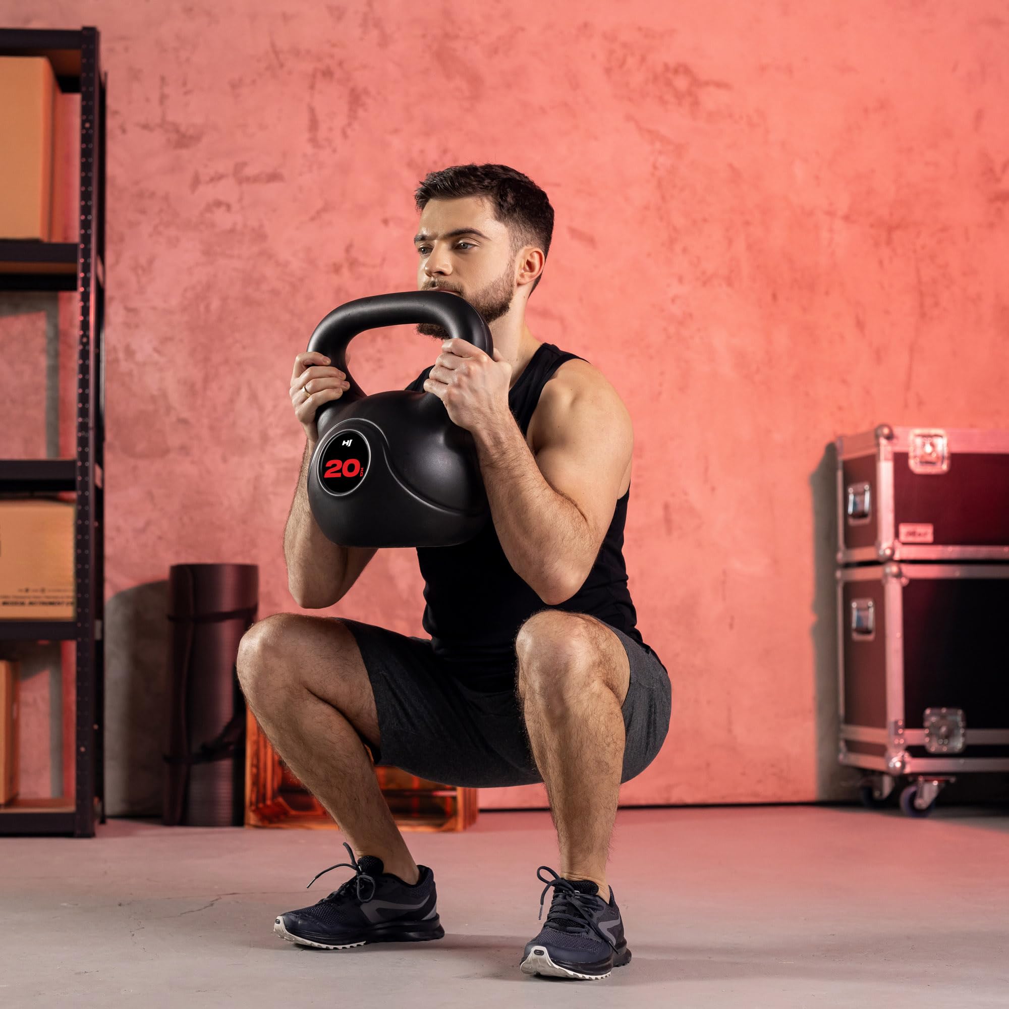 Hop-Sport Kettlebell 4kg bis 20kg aus Kunststoff, Kugelhantel für effektives Ganzkörpertraining, Gewichte für Zuhause, Ergonomische Griffe, Home Gym Equipment