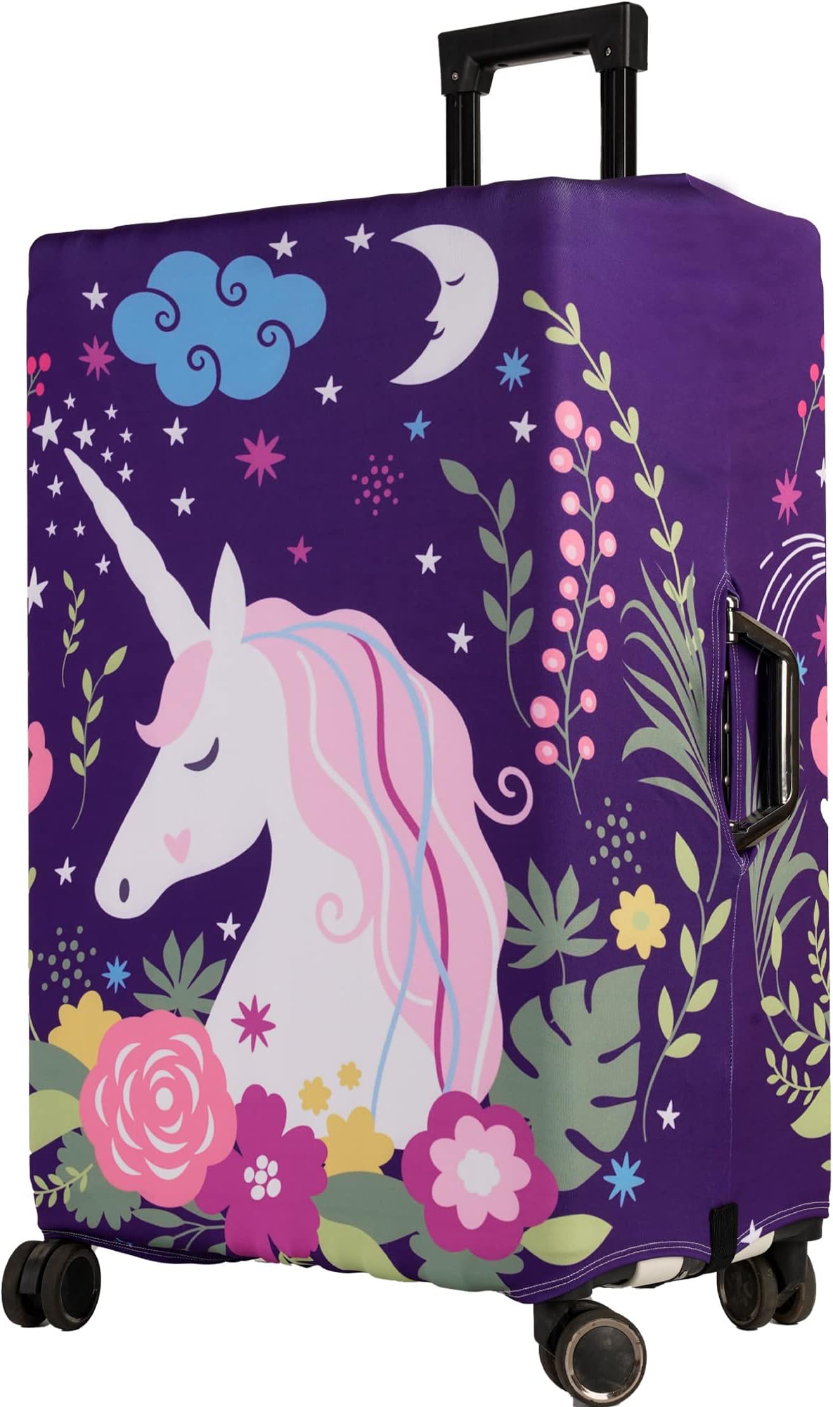 OSVINO Luggage Cover Cartoon Cute Unicorn Durable Elastic Travel Suitcase Protector, Unicorn E, L(for 26"-28" Lugggage)
