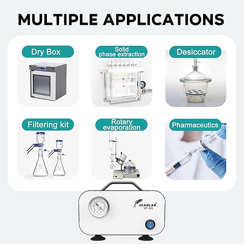 Miniatura 4 de LABFISH - Bomba de vacío de laboratorio portátil sin aceite con diafragma de filtración al vacío de 30 lmin con tubo de goma presión positiva y