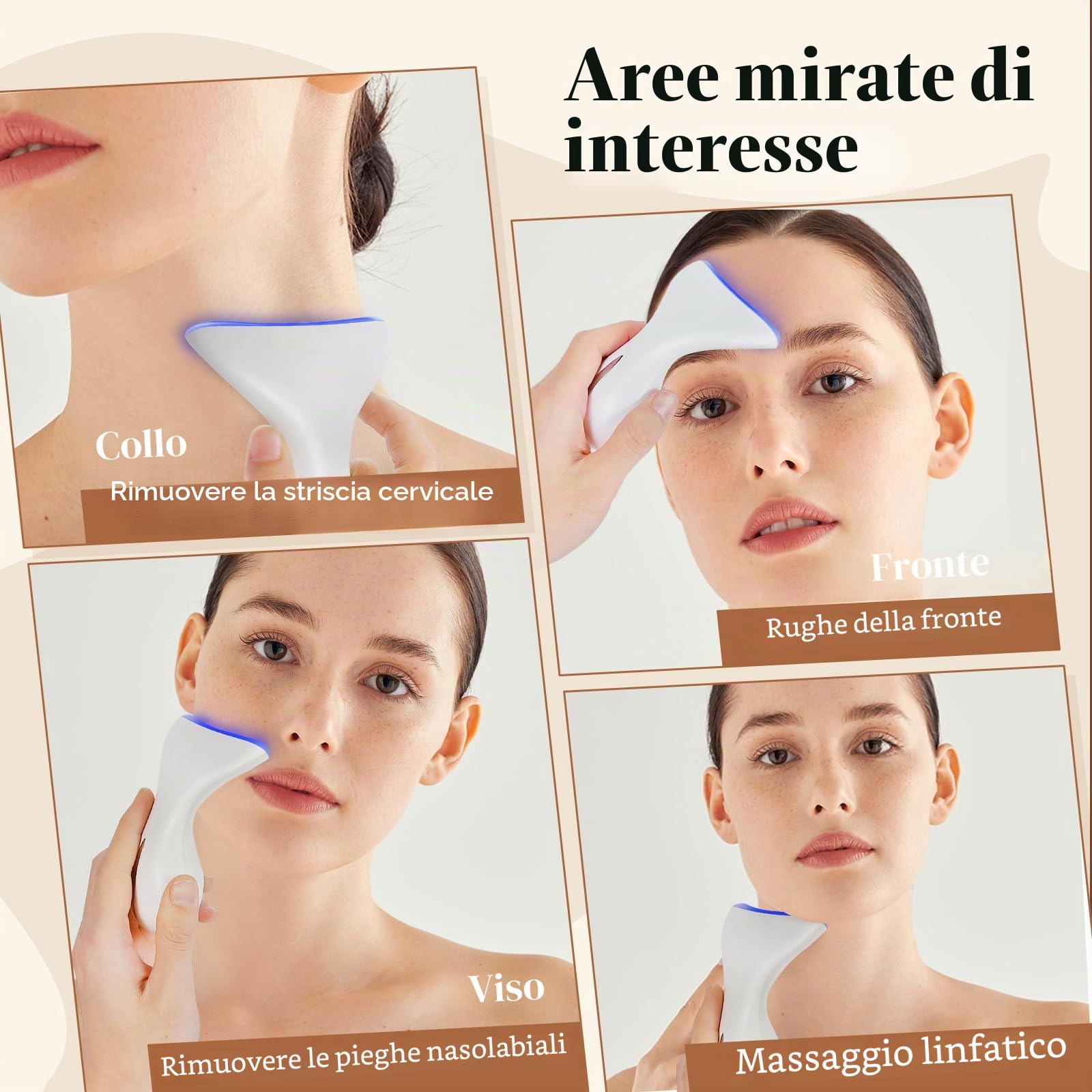 Dispositivo di Bellezza Antirughe, Lifting del Collo, Dispositivo di Massaggiatore del viso con 4 modalità, Riduce il Doppio Mento, Massaggio viso EMS per il Sollevamento e il Rassodamento Anti-Età