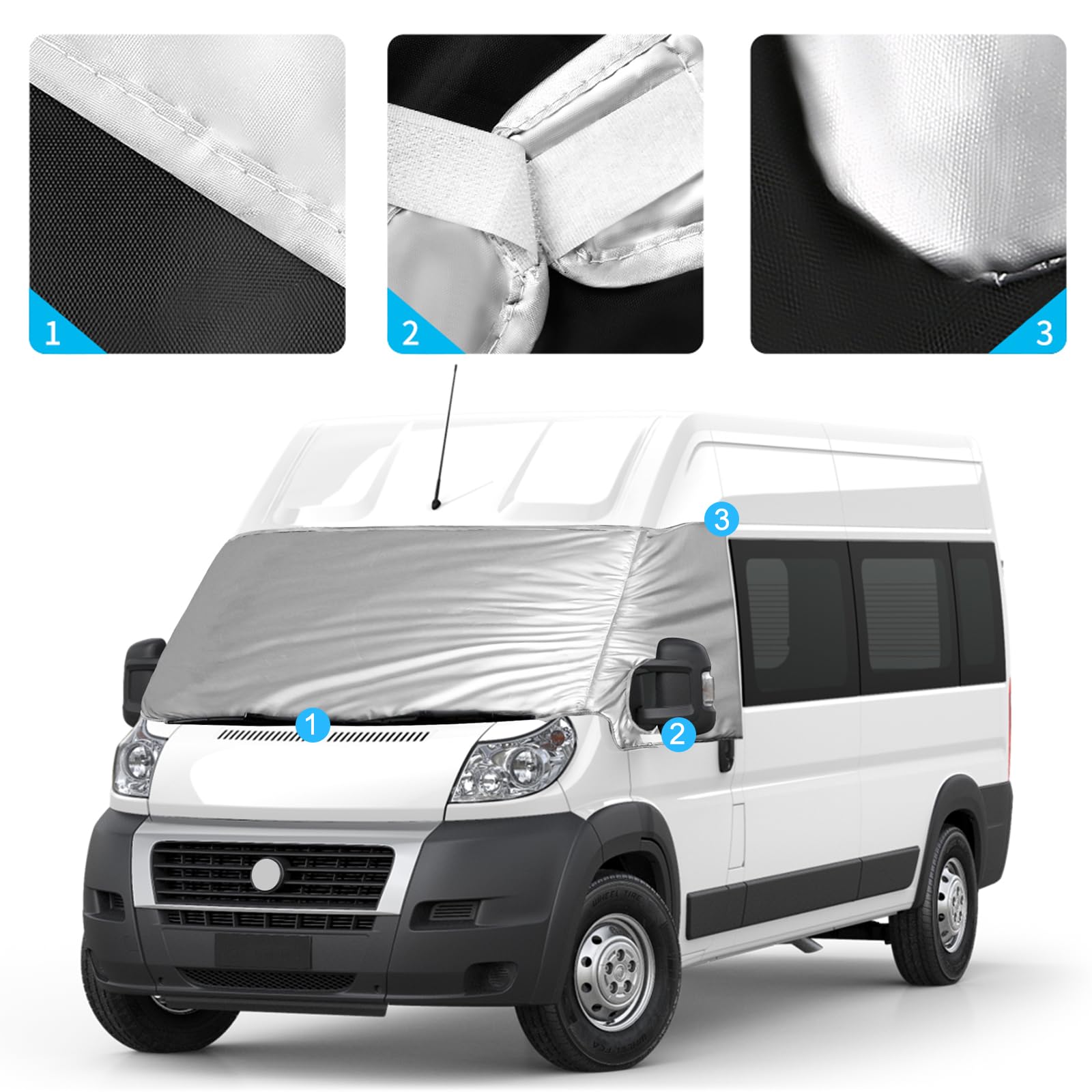 Housse de Pare-Brise Tethermique Externe adapté au F-iat Ducato 2006-2022, Housse de Pare-Brise Argentée de Luxe