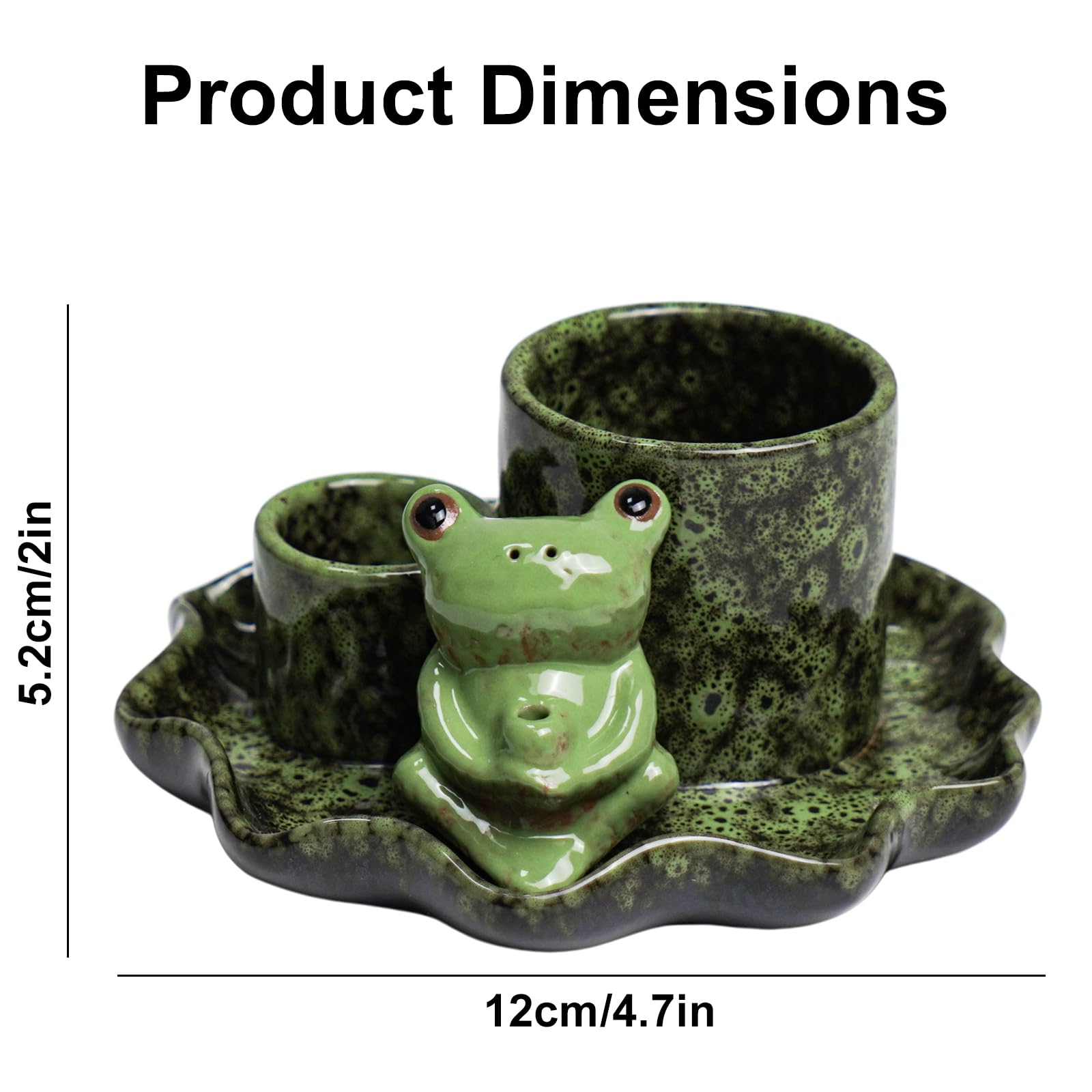 ZONSUSE Bruciatore di Incenso Rana Multifunzionale 4 in 1 con Vassoio Foglia di Loto, Porta Salvia, Palo Santo, Bastoncini e Coni in Ceramica, Decorazione Yoga & Meditazione (Rana Verde Loto)
